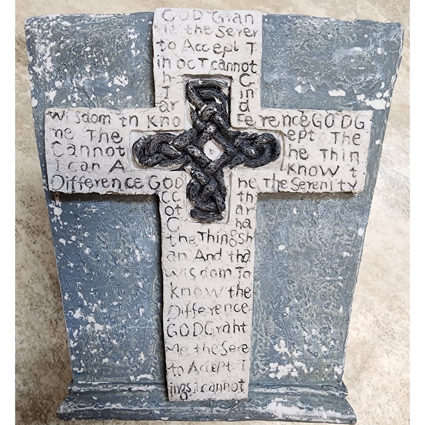 Serenity Prayer Cross Sphere Planter– Sage Green - Heavy Plaster/Concrete Decor