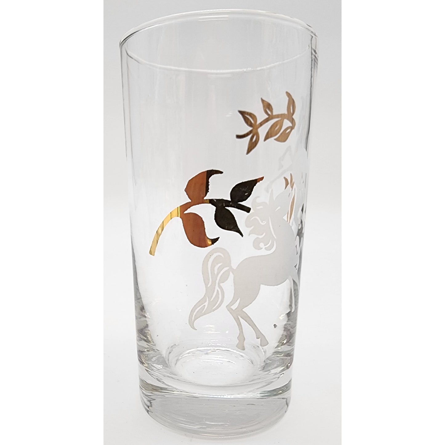 Libbey Prancing Colts Tumblers Set of 4 22K Gold Frosted Horses 1960s Vintage