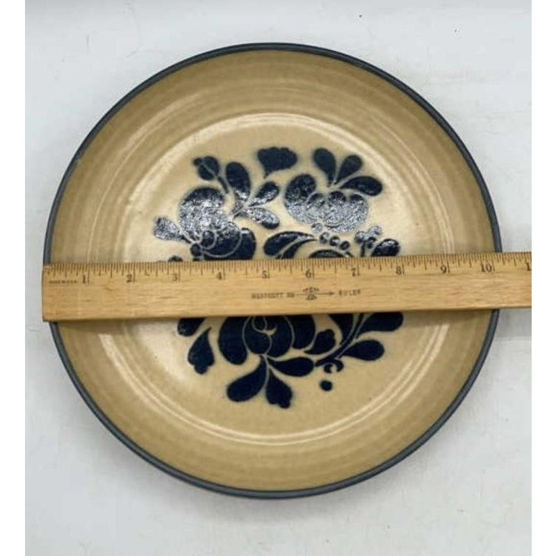 Pfaltzgraff Folk Art 8‑Pc Dinnerware Set Blue Floral Tan USA Stoneware VT
