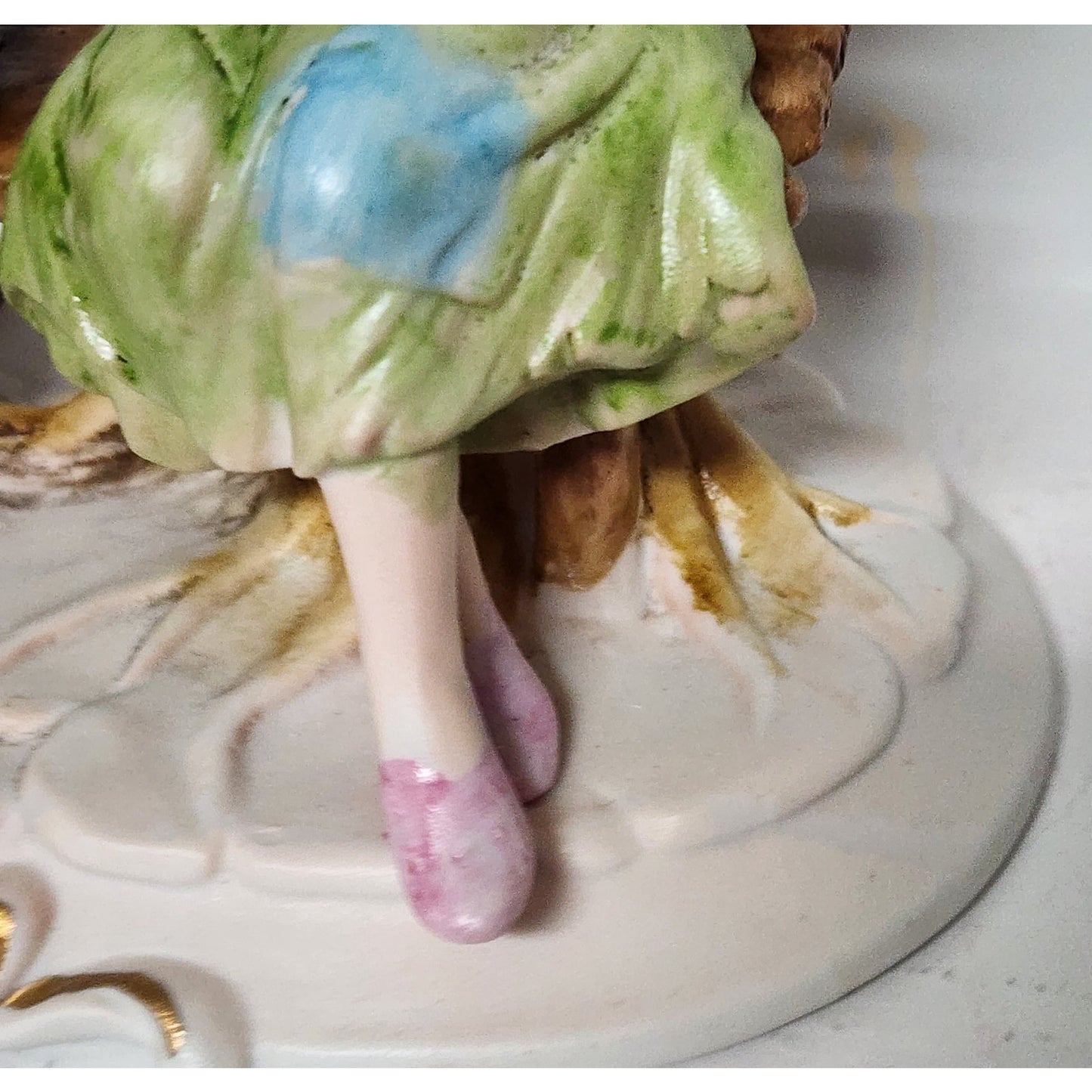 Vintage Boy Whispering to Girl On Bench Figurine Hand Painted on Bench 6"