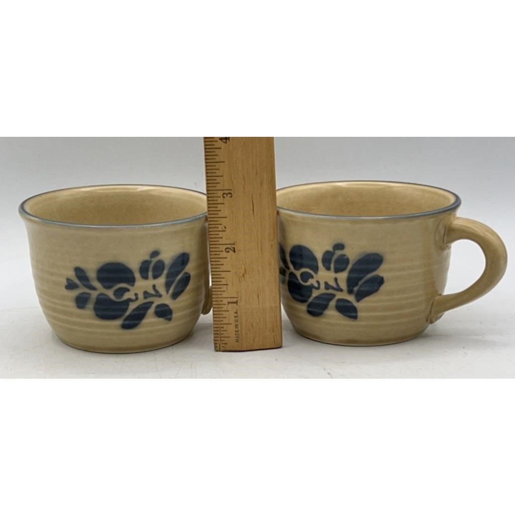 Pfaltzgraff Folk Art 8‑Pc Dinnerware Set Blue Floral Tan USA Stoneware VT