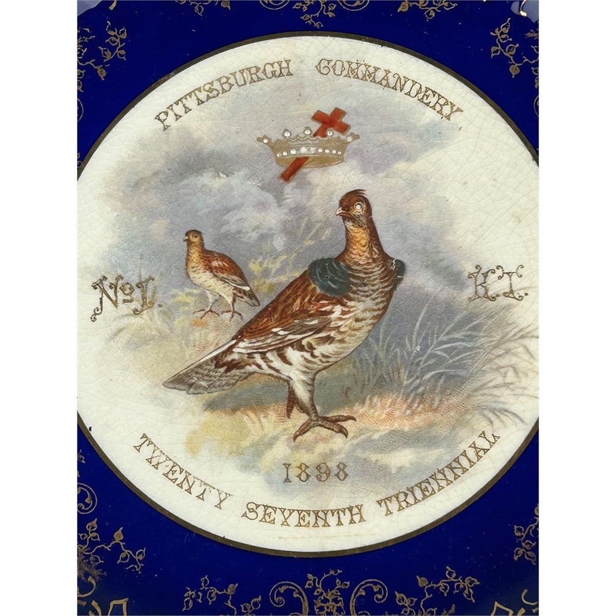 1898 Masonic Plate Pittsburgh Commandery No.1 Knowles Taylor Gold Gilt Porcelain