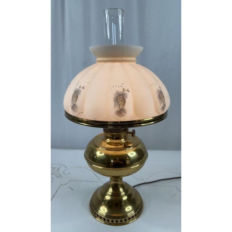 Aladdin Brass Table Lamp w/ Hand-Painted Milk Glass Shade – Model Works