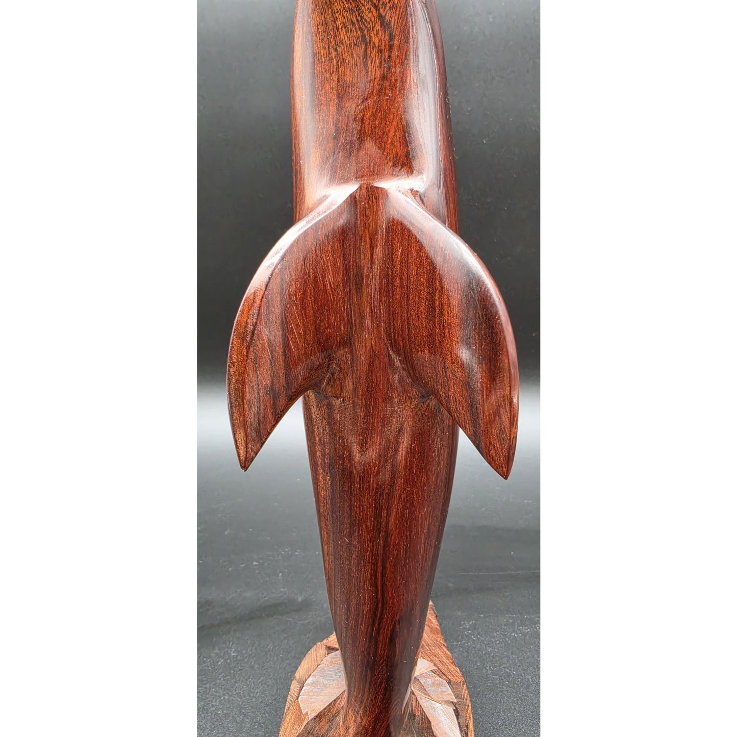 Vintage Hand‑Carved Hardwood Dolphin Statue 13.5" Polished One‑Piece Art