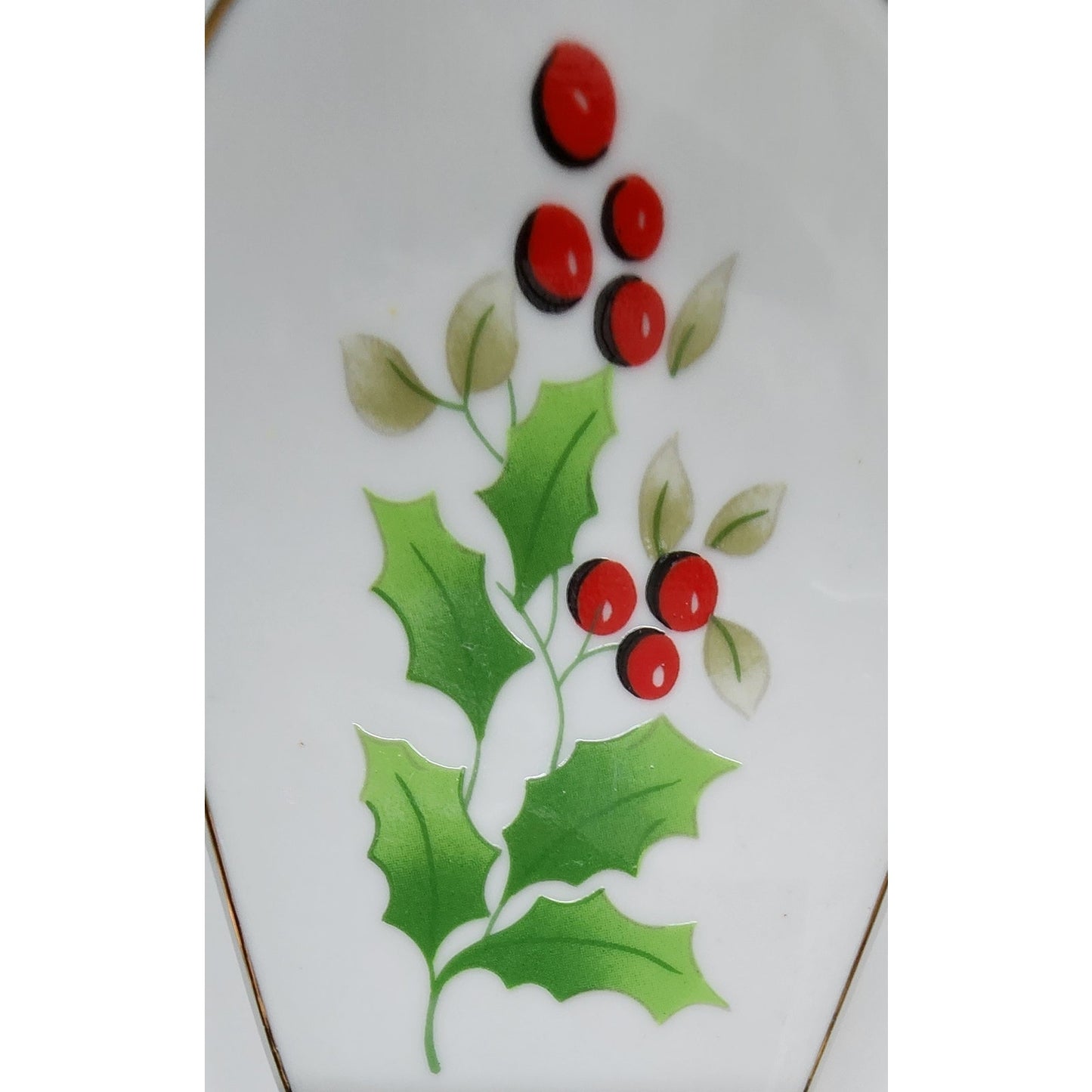 Royal Norfolk Holly Berry Spoon Rest Gold Trim Christmas Ceramic Vintage