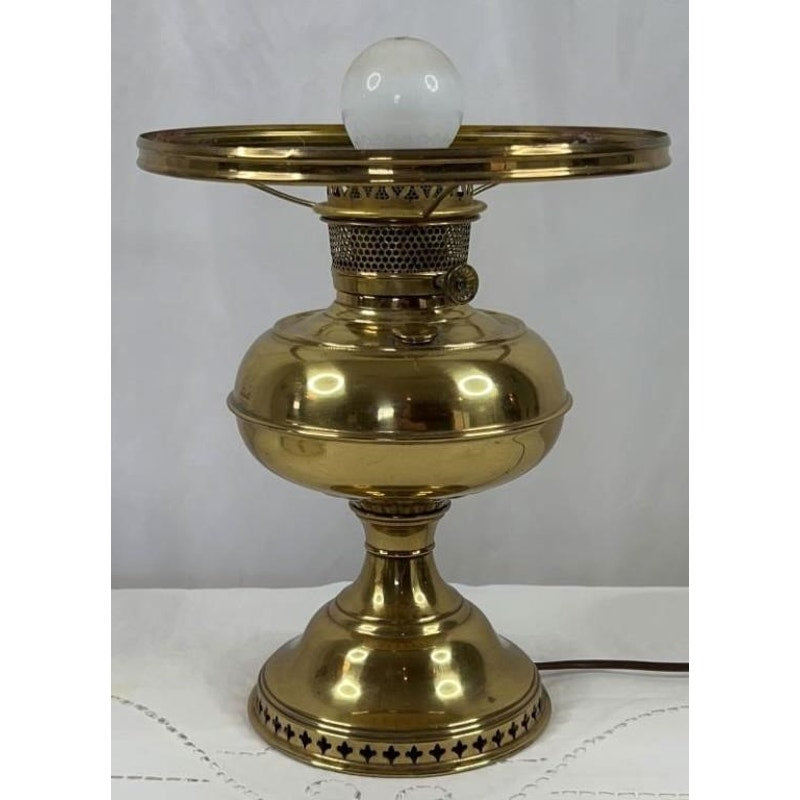 Aladdin Brass Table Lamp w/ Hand-Painted Milk Glass Shade – Model Works