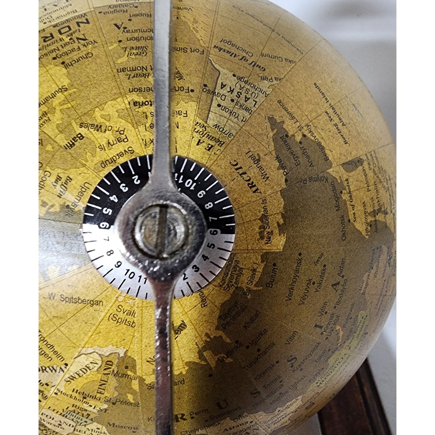 Vintage 360° Rotating World Globe on Walnut Base w/ Nickel Axis Rings