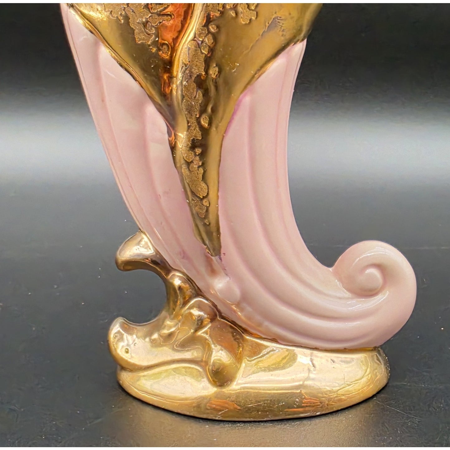 VTG Savoy China Pink & 24K Gold Cornucopia Horn Vase 6.125" Porcelain