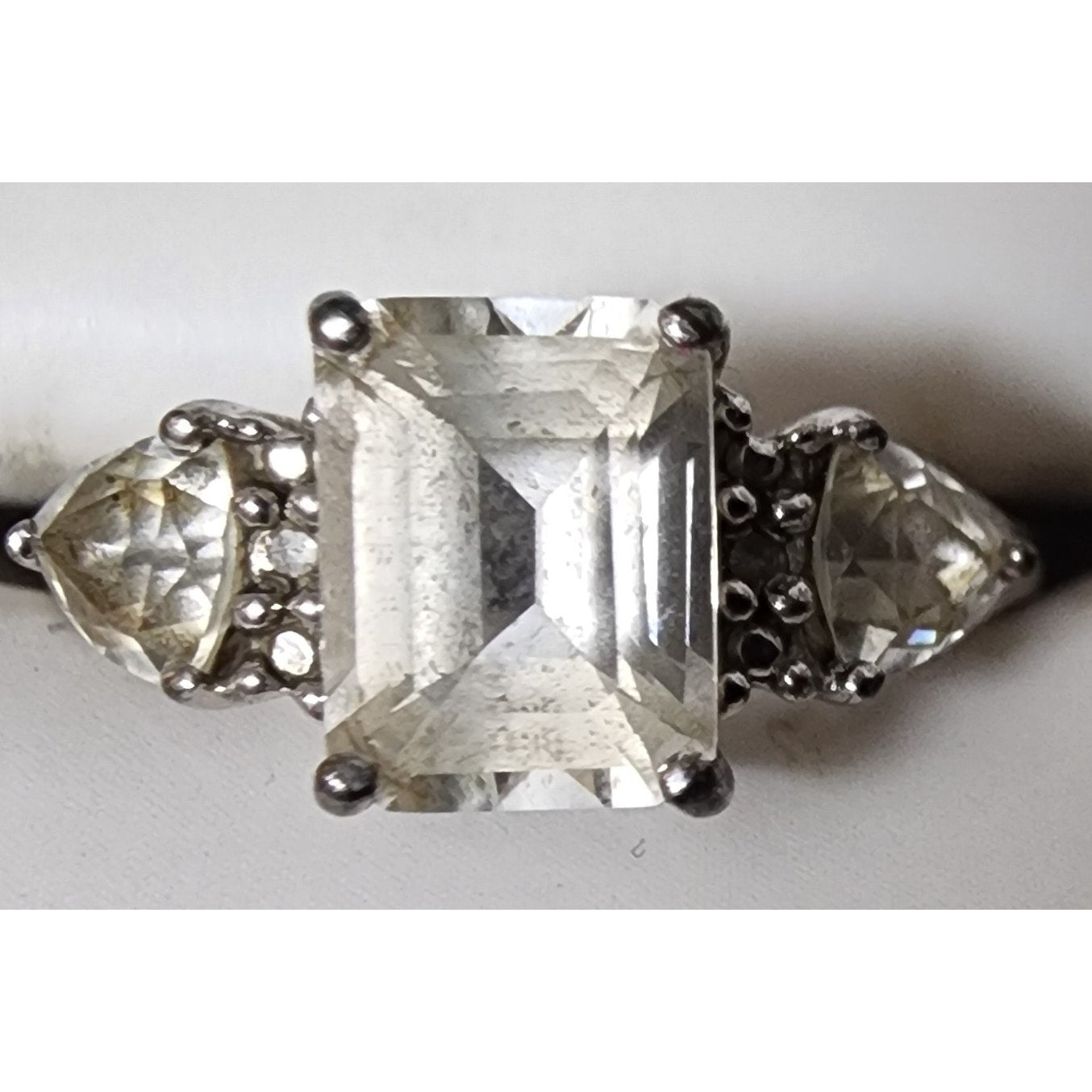 2 Vintage Sterling Silver Rings Size 7 w/ Diamonds & Gemstones + Gift Box