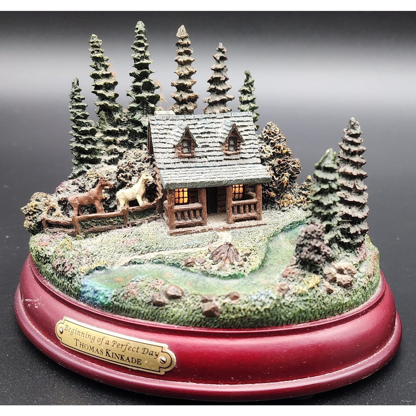 Thomas Kinkade Hawthorne Village Cabin Sculpture Set of 5 Lighted VTG (CoA on 2)