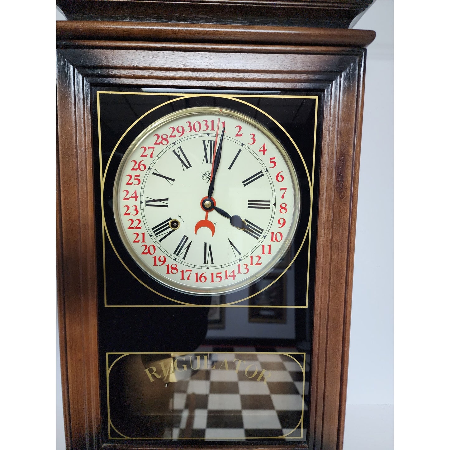 Vintage Elgin Regulator 31 Day Clock Wood Case Brass Pendulum Chimes w/ Key