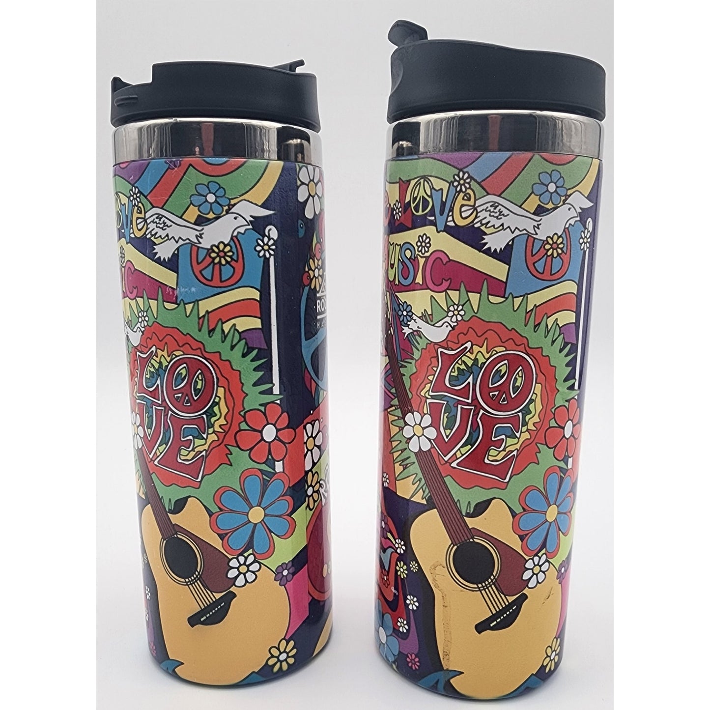 2 Rock & Roll Hall of Fame Tumblers Cleveland OH Peace Dove Hippie Psychedelic