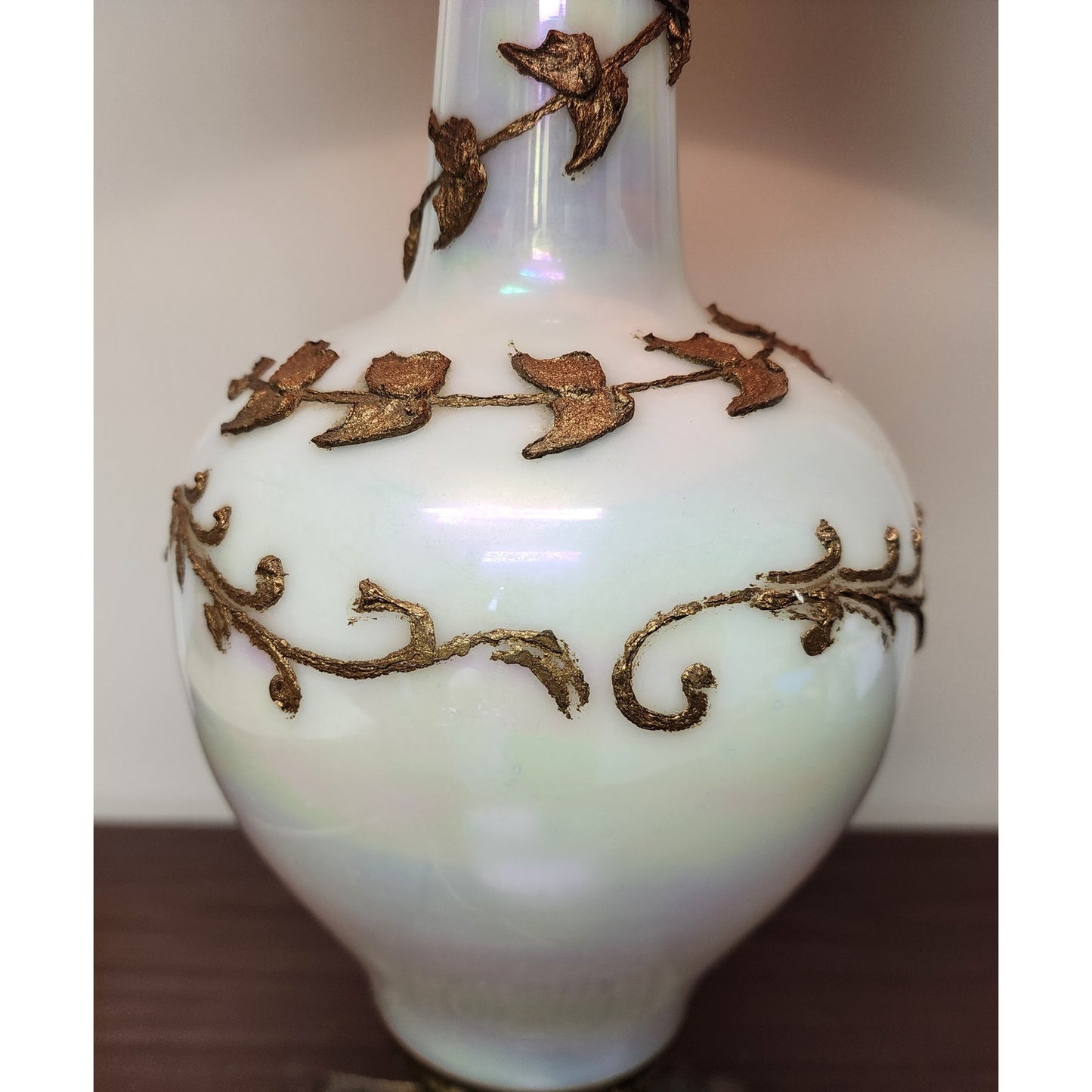 Vintage 41" Claw Foot Lamp White Prismatic Glass Gold Leaves Shade Included