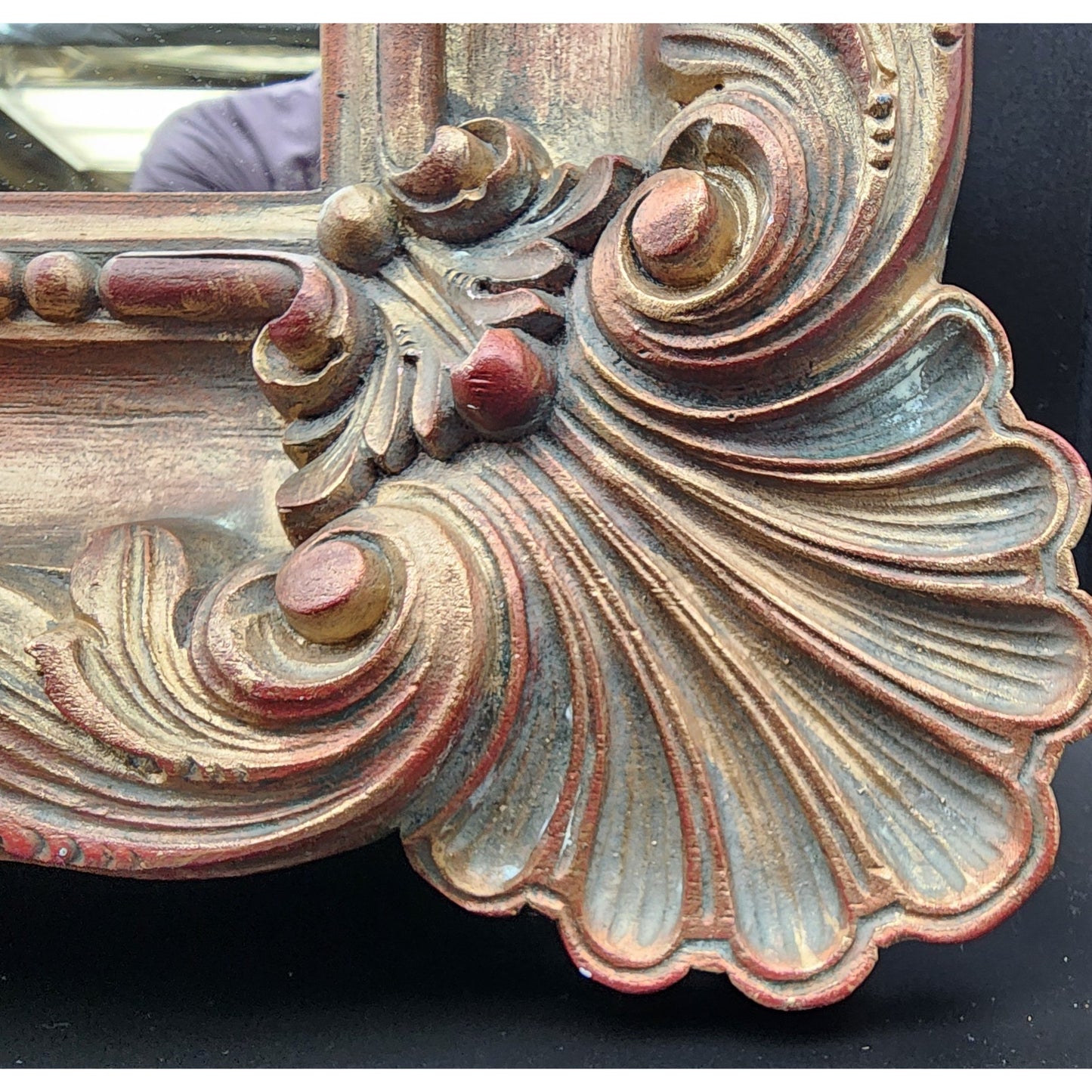 Vintage Ornate Faux Wood Mirror 36 x 30.5 Carved Scroll Frame Excellent
