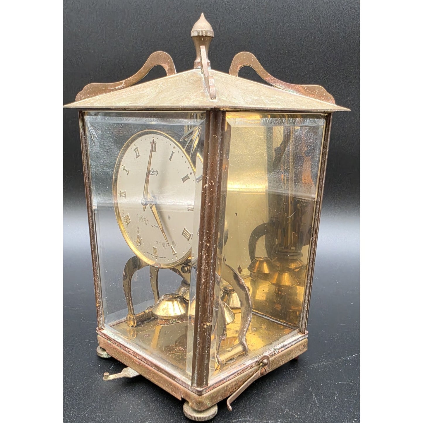 Vintage Schatz 400‑Day Torsion Clock Germany Brass & Glass Case w/ Key – Repair