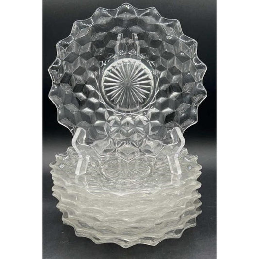 8 Fostoria American Cubist Clear Glass Salad Plates 7.75” Vintage Set