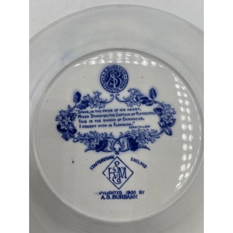1905 Staffordshire A.S. Burbank Myles Standish Souvenir Bowl Plate Flow Blue