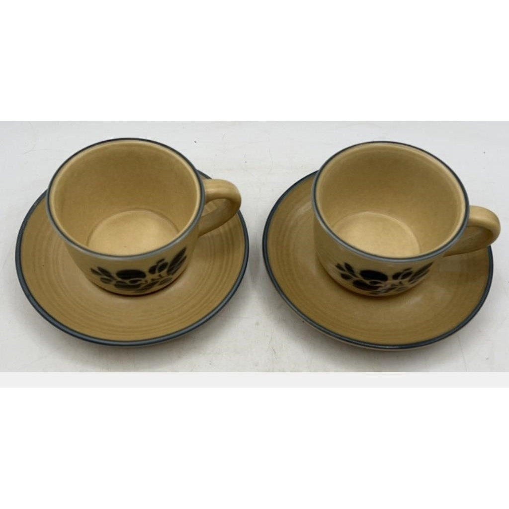 Pfaltzgraff Folk Art 8‑Pc Dinnerware Set Blue Floral Tan USA Stoneware VT