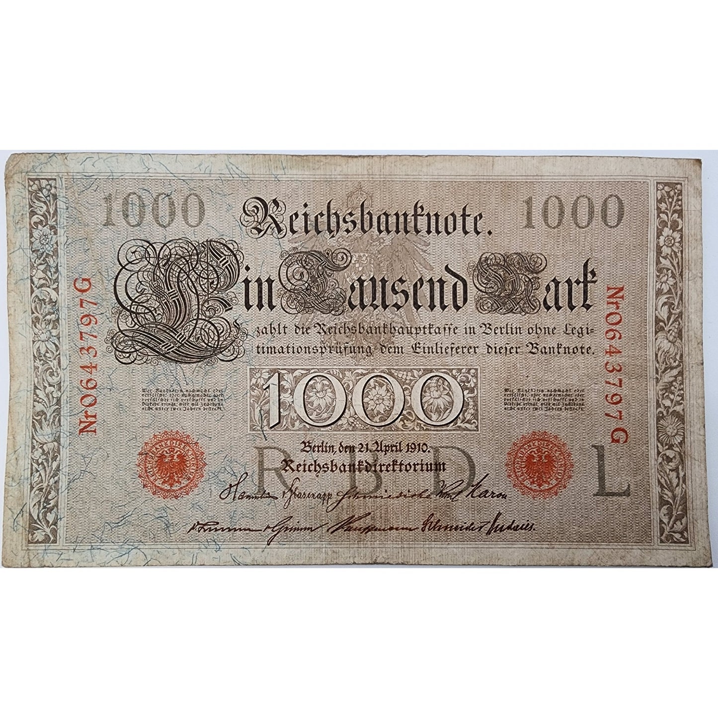 Historic Currency Set 1910 German 1000 Red Seal Mark wth Display- Rare Pair