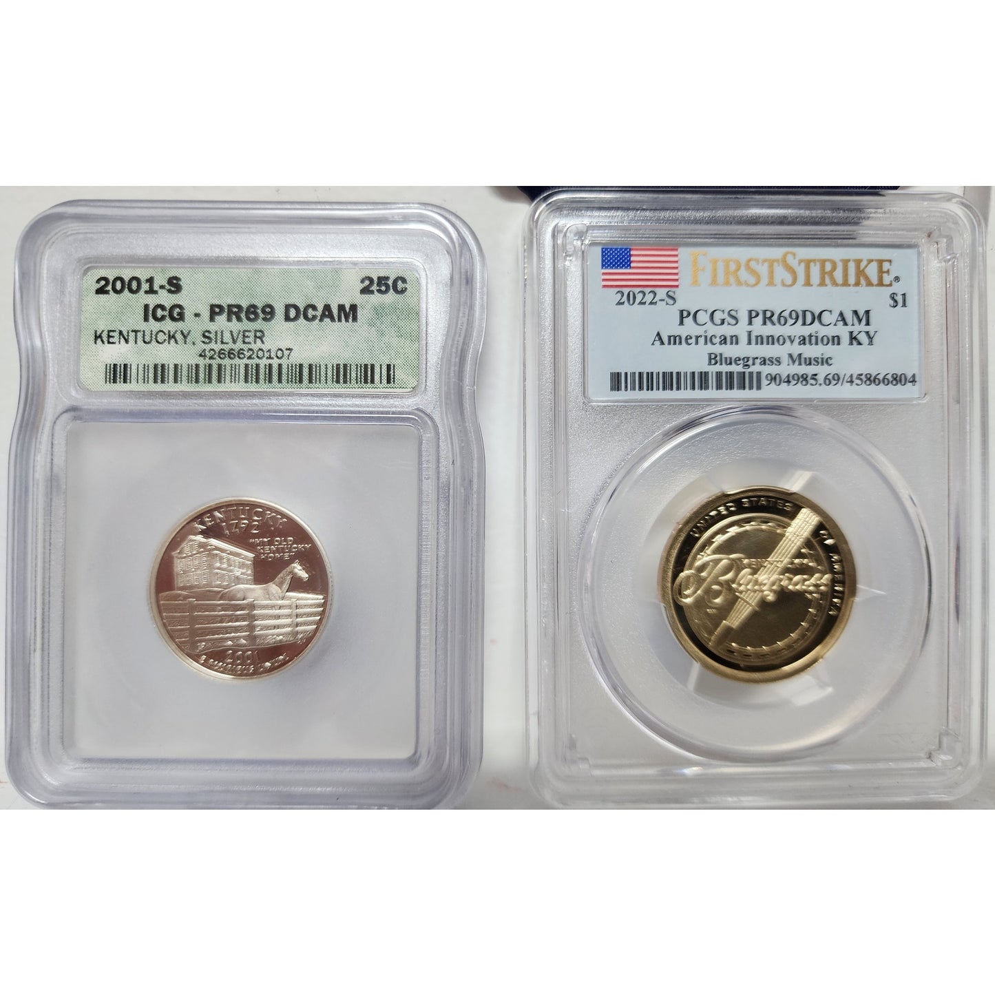 Kentucky Heritage Desk Set w/ Silver Quarter & Bluegrass $1 Coin + Flag