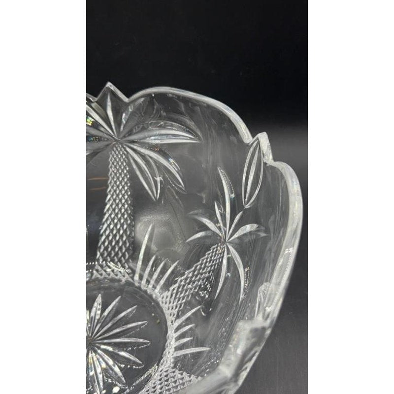 Shannon Crystal by Godinger Palm Tree Large Centerpiece Bowl 10.5" ScallopedEdge