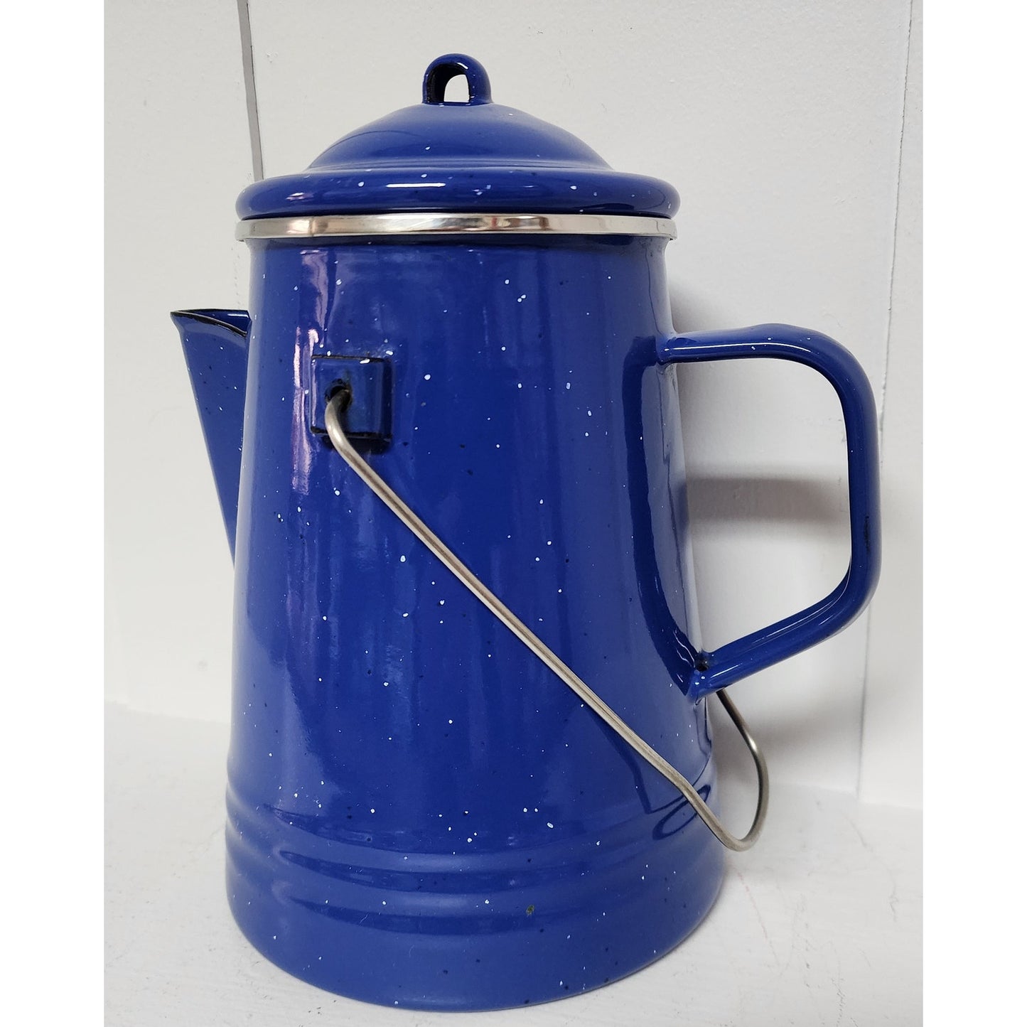 Vintage - Beautiful Blue Speckled Enamelware Water Kettle Pot w/ Handle & Lid