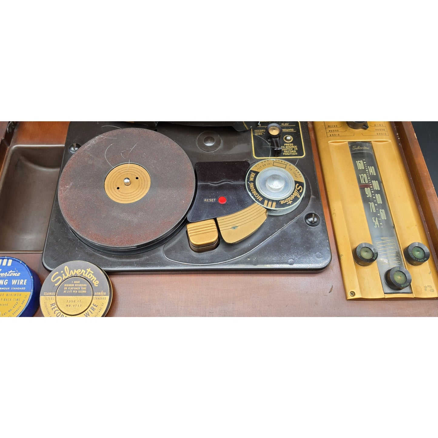 1949 Silvertone 8086B Wire Recorder AM Tube Radio Phono Untested w/ Wire