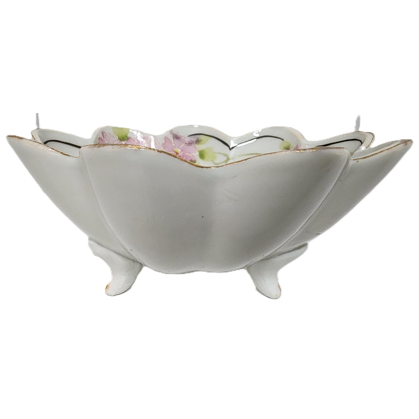 Vintage Japan Footed Dish Pink Floral Gold Gilt Scalloped Porcelain 5" Bowl
