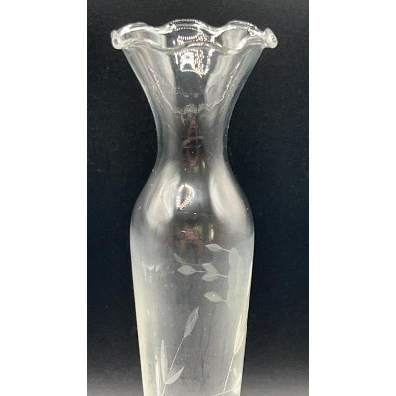 Princess House Heritage Crystal Vases Flared & Bud Etched Flowers Vintage