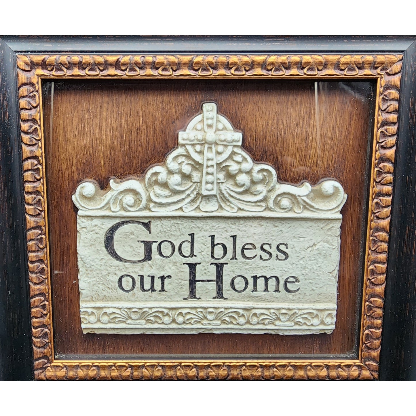 2009 “God Bless Our Home” Framed Shadowbox – Faux Walnut & Gilt, 14x13, Ready