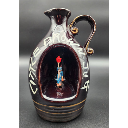 Vintage Little Brown Jug Music Box Japan Man & Lantern Rotating Figurine