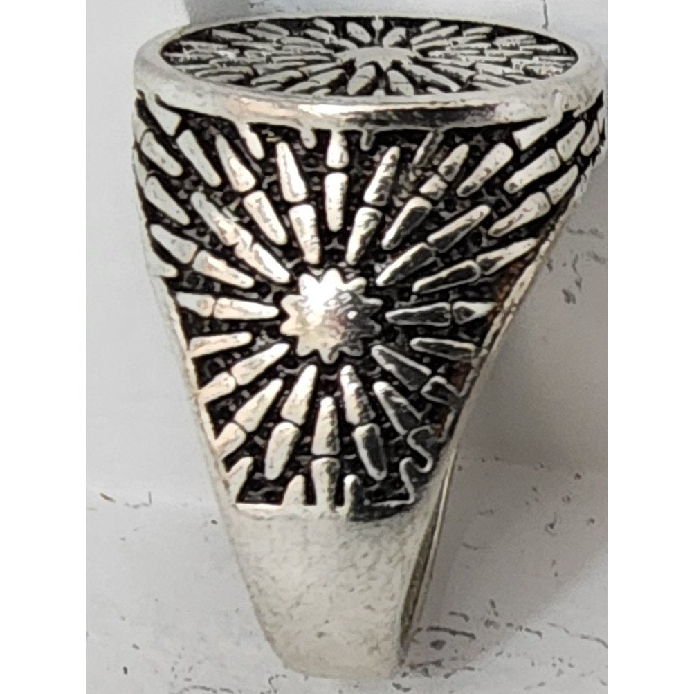 Modern VTG Stainless Steel Ring Size 9.5 Sunburst Engraved Bold Statement Band