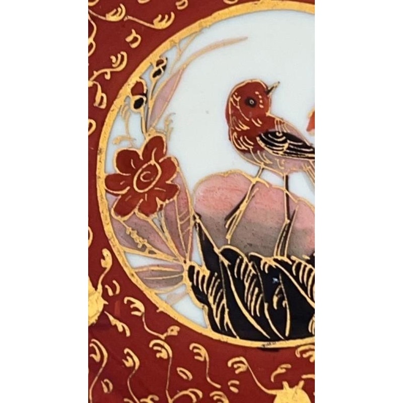 Antique C.F. Boseck Haida Austria Plates Pair Red Gold Scalloped 8" Japanesque