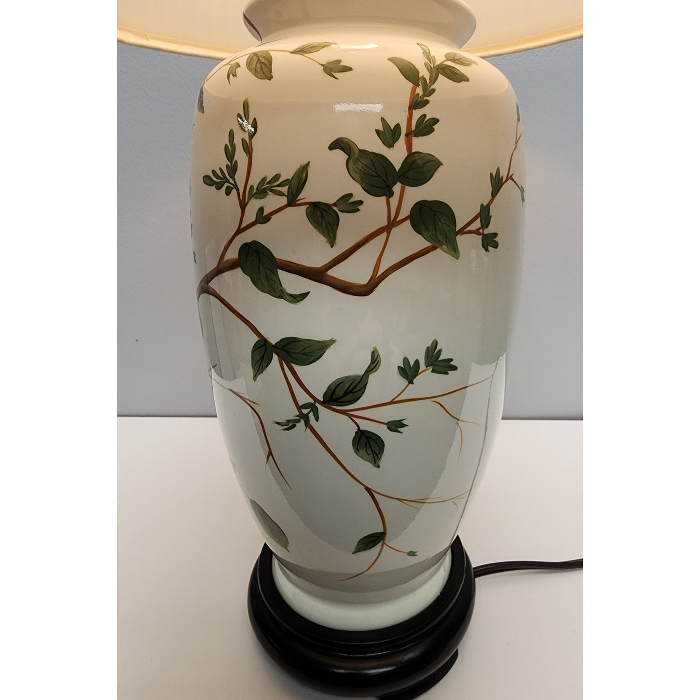 Vintage Ceramic Bird Lamp 24.5" – Cardinal & Goldfinch – Tree Finial, Wood Bas