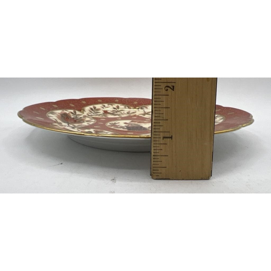 Antique C.F. Boseck Haida Austria Plates Pair Red Gold Scalloped 8" Japanesque