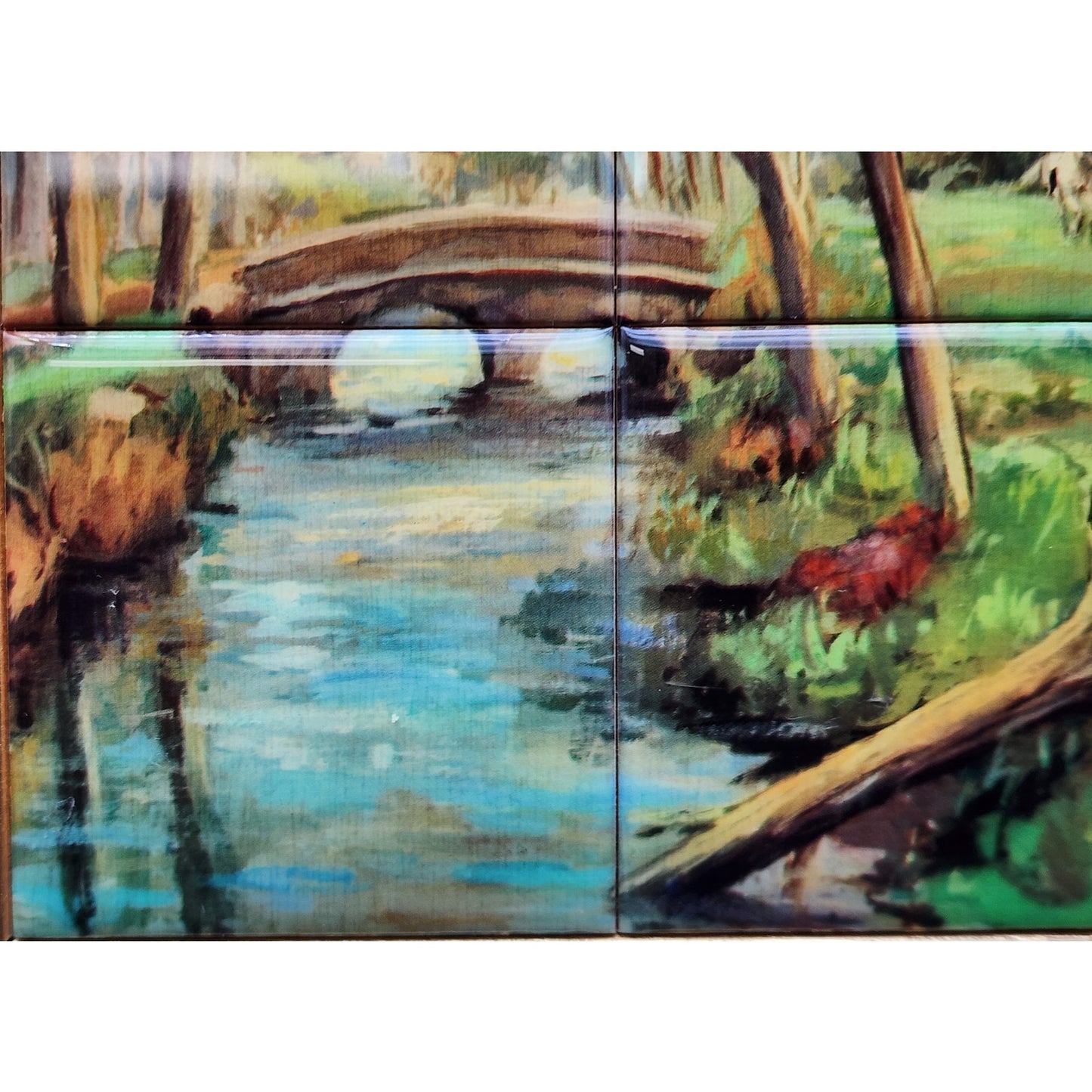 Vintage J. Pifarré “Hunt in the Park” 12‑Tile Mosaic in Wood Frame 14.25x11.75