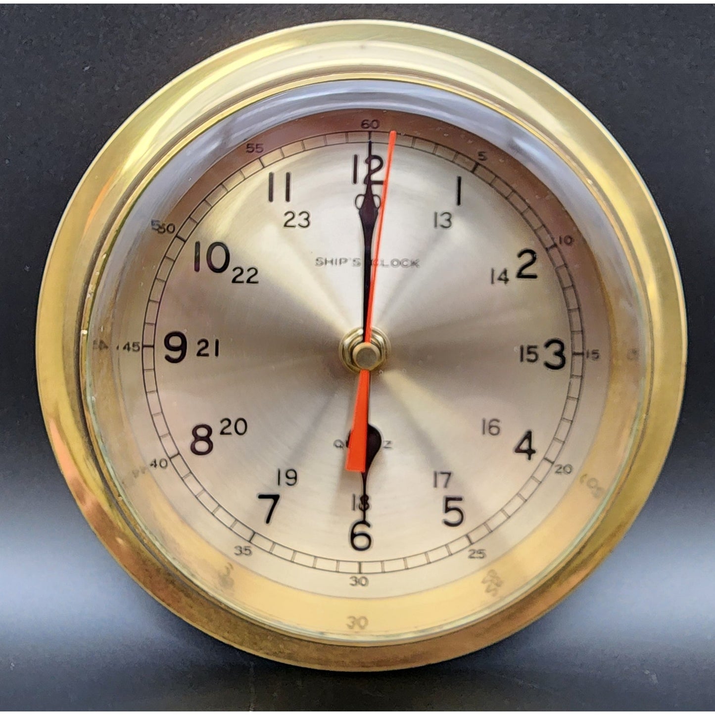 Vintage Lacquered Brass Ship’s Clock – Heavy, Stunning, 24‑Hr Dial, Not Working