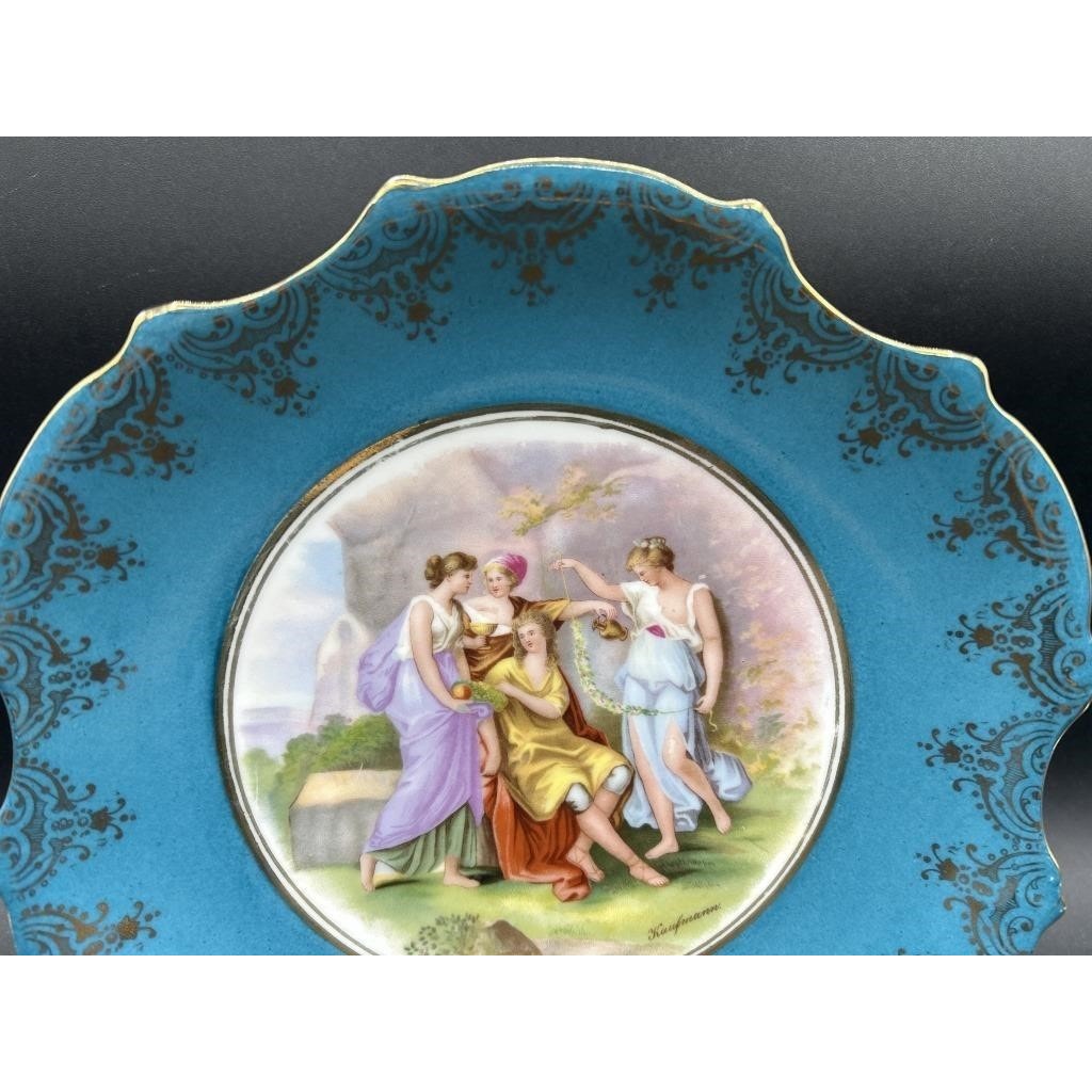 Victoria Austria Sevres Style Kaufmann Watteau Scene Plate 10" Celeste Blue 22K Gold