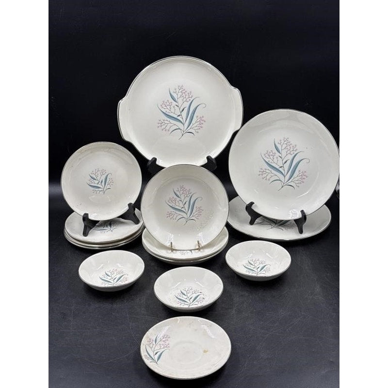 Alliance China Co. Regal Hand Decorated China Set – 14pc - Platinum Rim  (Chip on Saucer)