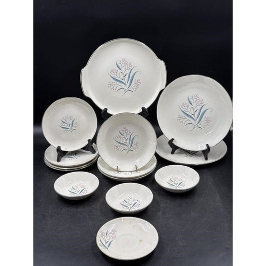 Alliance China Co. Regal Hand Decorated China Set – 14pc - Platinum Rim  (Chip on Saucer)