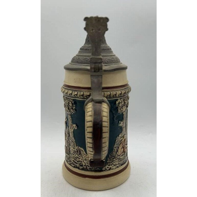 VTG German Beer Stein 0.5L Pewter Lid Relief Scene Marked 1005 Bavaria Style