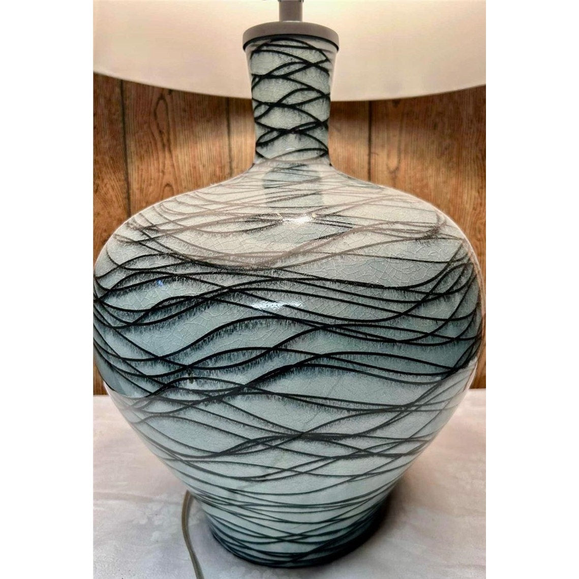 Pacific Coast Lighting Ceramic Wave Pattern Table Lamp 30" Aqua/Black/White
