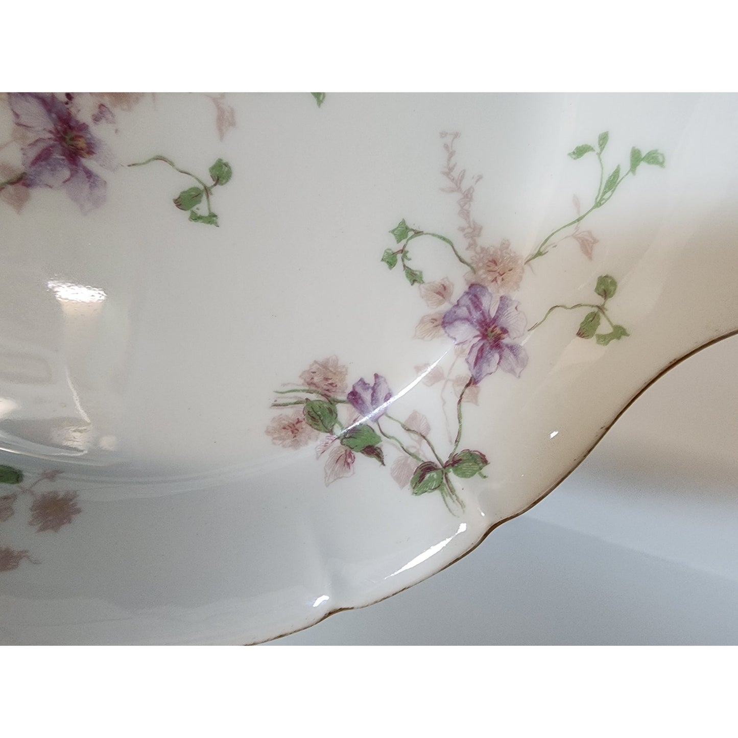 CH Field Haviland Limoges Porcelain Bowl Tray Gold Handles Hand Painted Floral