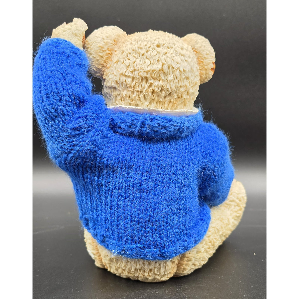 Vintage UK Bear Figurine Knit Royal Blue Sweater Cross Stitch UK Basketballs 8"