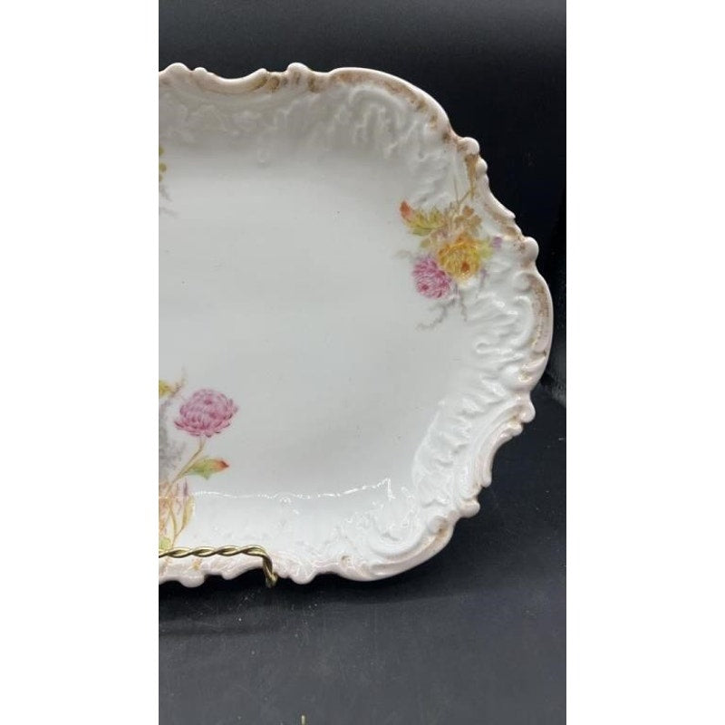 Antique Higgins & Seiter Elite France Porcelain Platter 16" Floral Gold Trim
