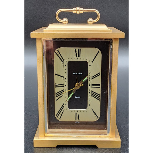 Vintage Bulova Brass Quartz Alarm Clock Japan – Carriage Style, Tested & Working