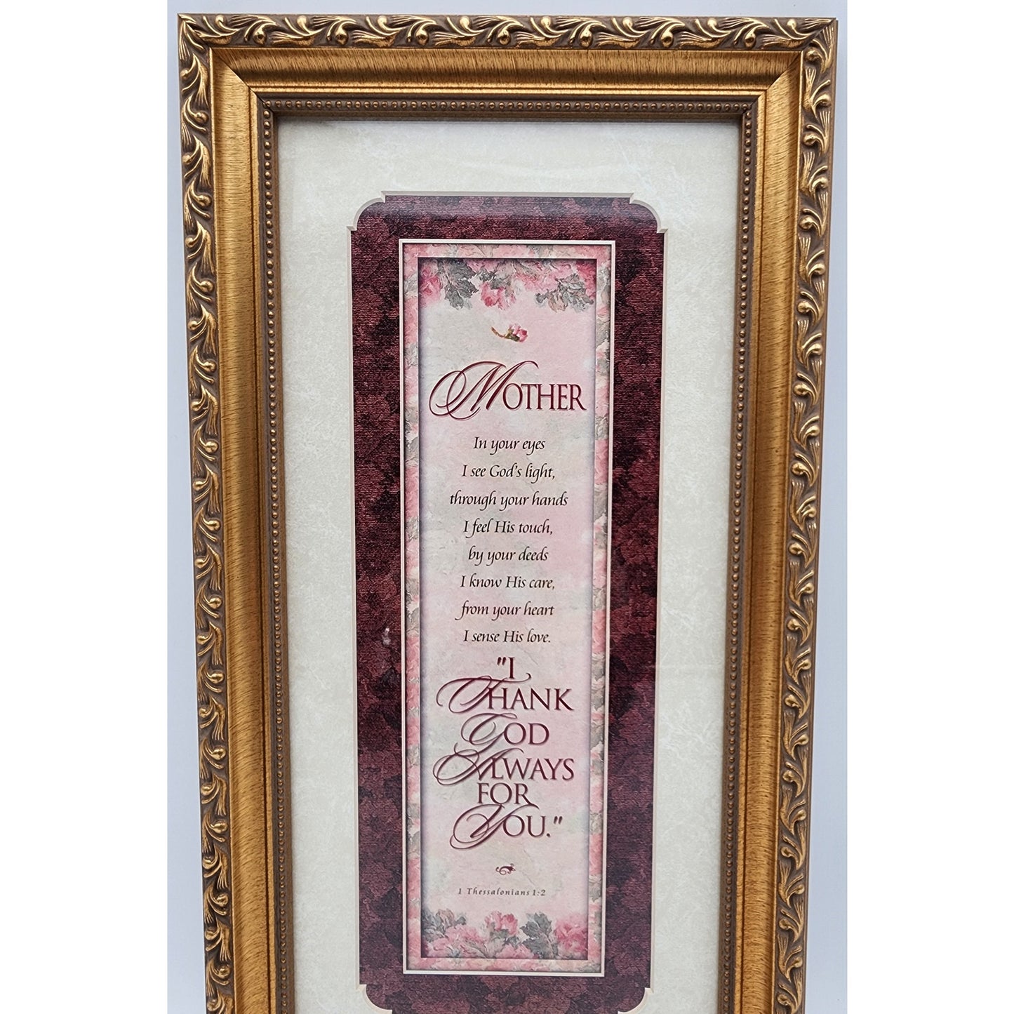 Ornate Gold Framed “Mother” Poem – 17" x 9.25" w/ 1 Thessalonians 1:2 Scripture