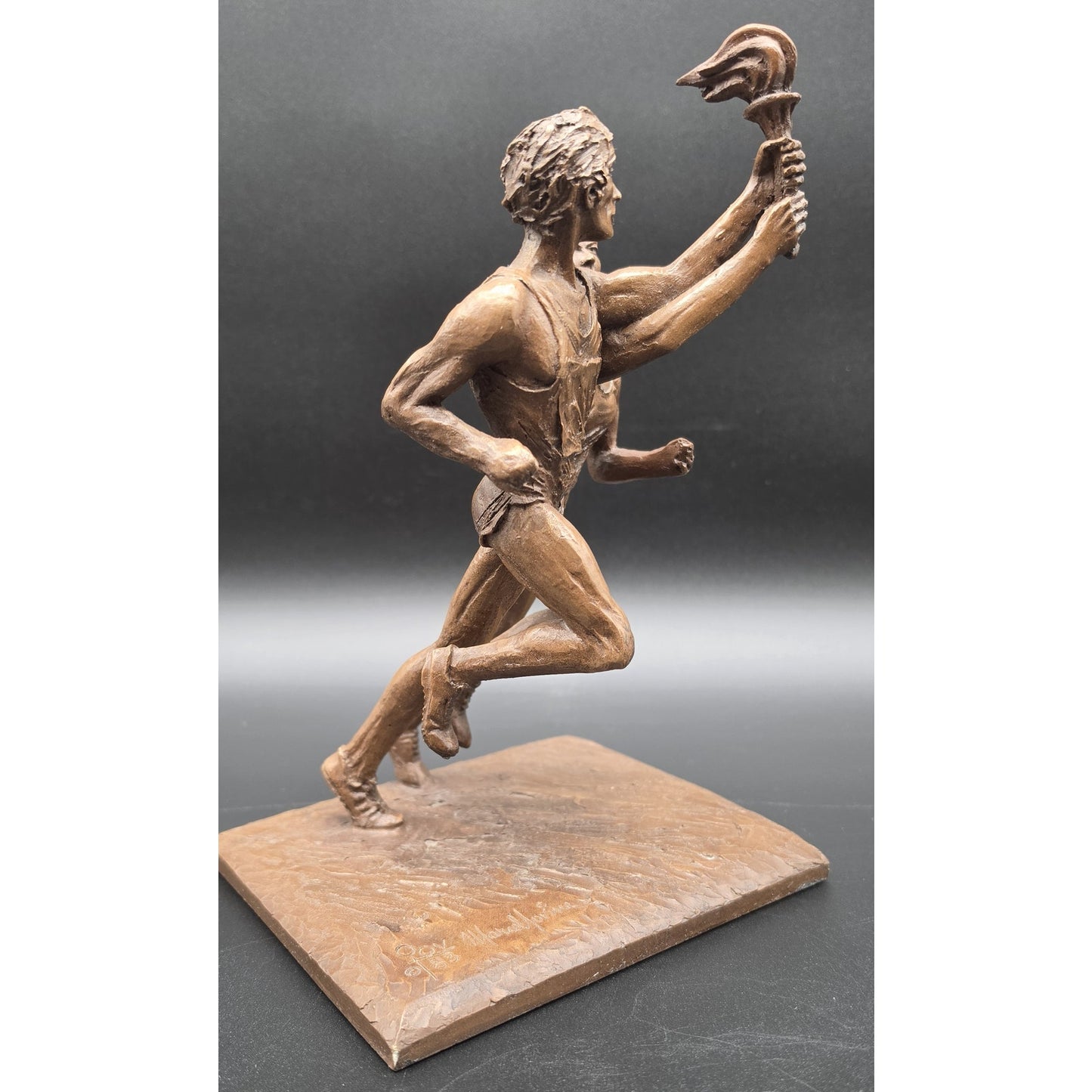 Vintage Bronze Olympic Runners Torch Sculpture 9.75" Signed Marcel Jovine