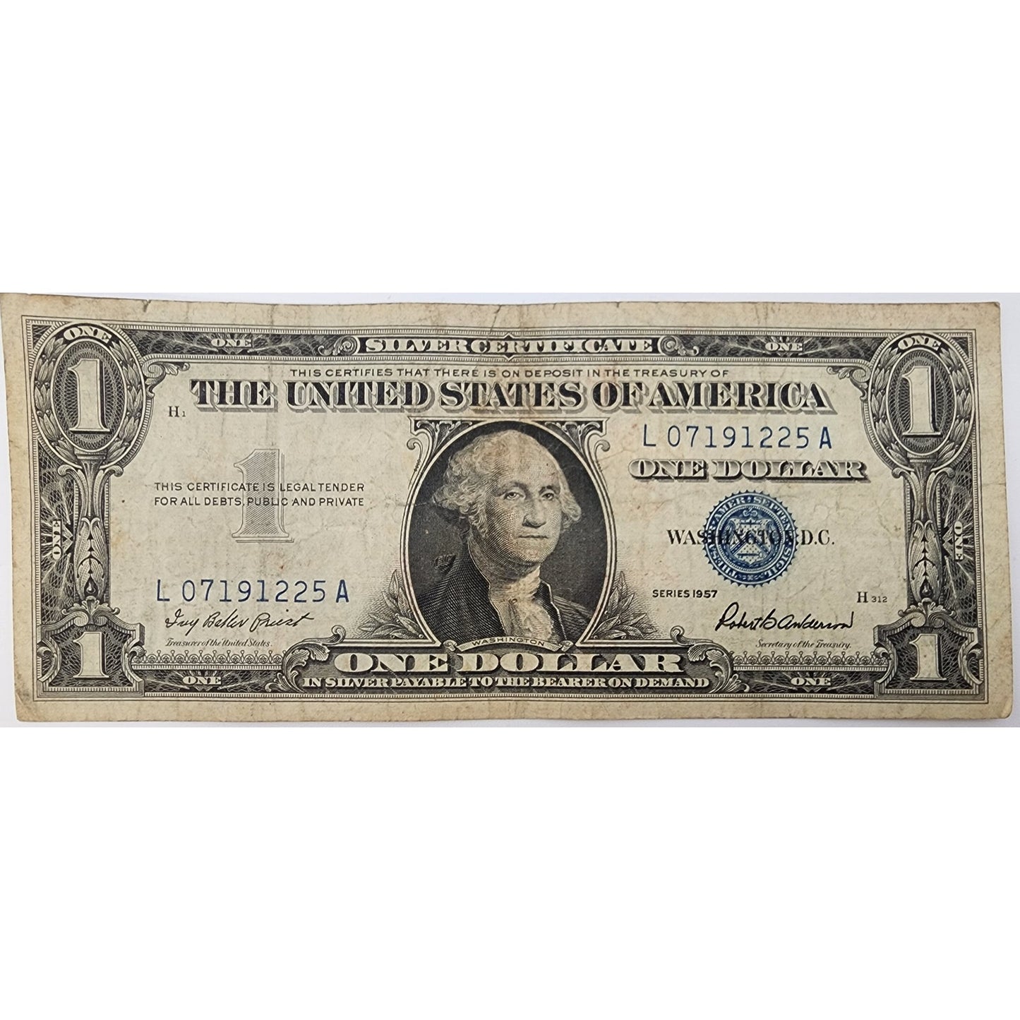 US $1 1957 Blue Seal Silver Certificate w/ $2 1957 & $5 1963 Red Seal Bills