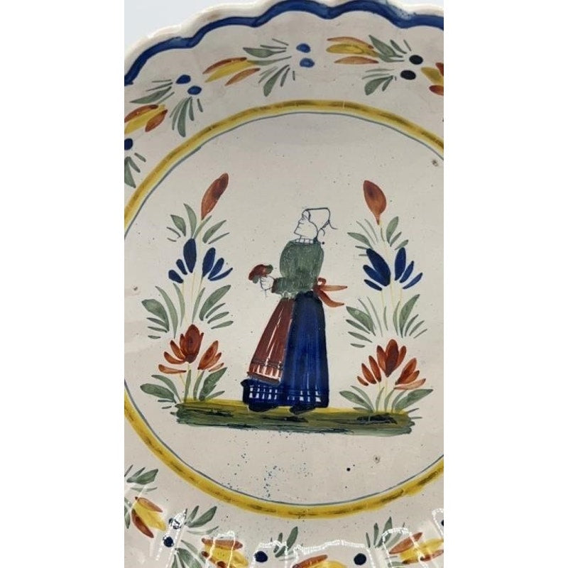 Henriot Quimper Fleuri Bretonne Scalloped Deep Dish French Faience Hand Painted
